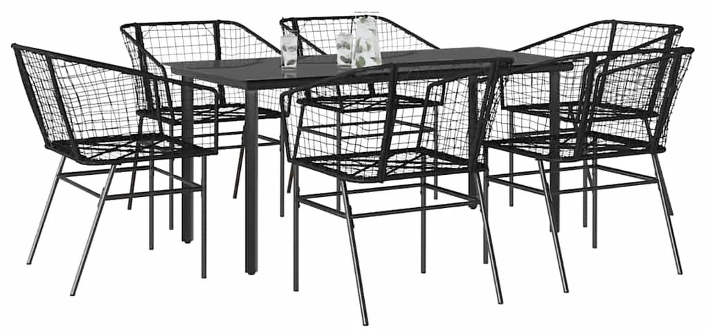 vidaXL Σετ Τραπεζαρίας Κήπου 7 Τεμαχίων Μαύρο Συνθετικό Ρατάν/Γυαλί