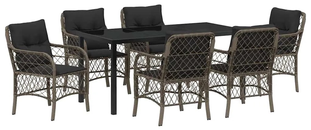 vidaXL Σέτ φαγητού για κήπο με μαξιλάρι 7 pcs Γκρι Πολυ ράταν