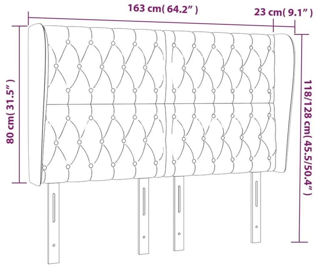 Κεφαλάρι με Πτερύγια Σκούρο Γκρι 163x23x118/128 εκ. Βελούδινο - Γκρι