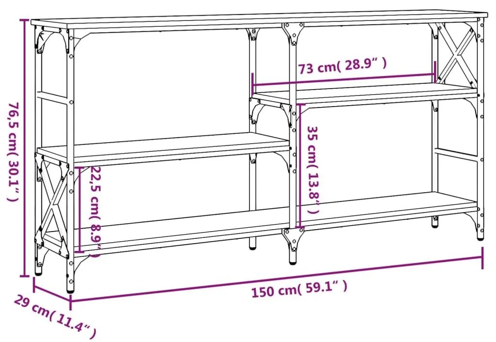 Τραπέζι Κονσόλα Καπνιστή Δρυς 150 x 29 x 76,5 εκ. Επεξεργ. Ξύλο - Καφέ