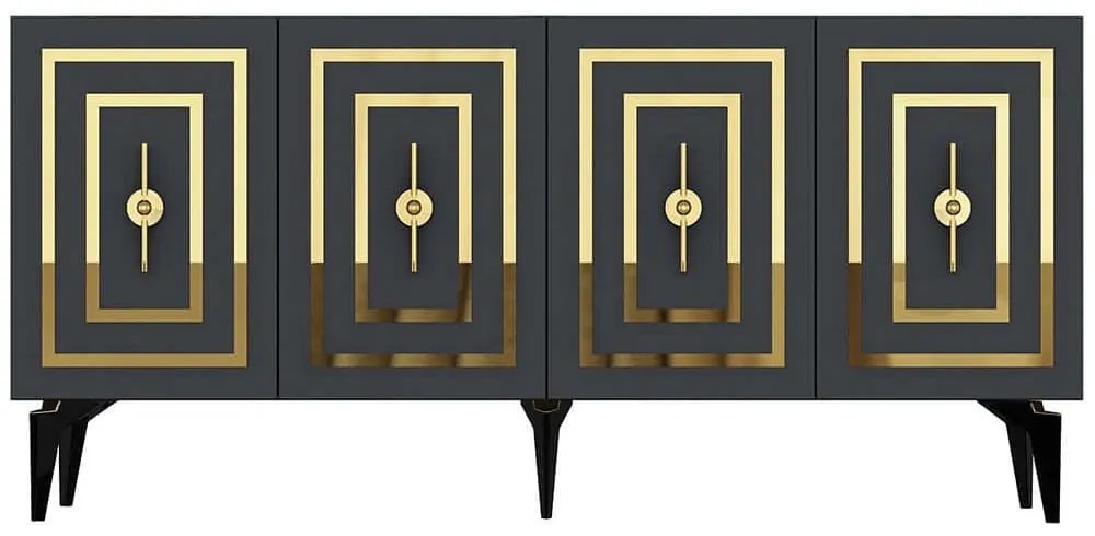 Μπουφές Viola 475OLV2317 150x40x79cm Anthracite-Gold Μοριοσανίδα, Μελαμίνη