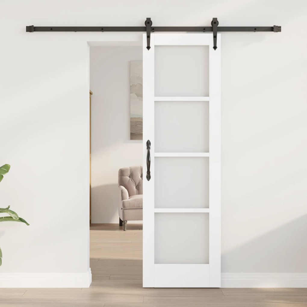 vidaXL Συρόμενη Πόρτα με Σετ Αξεσουάρ Λευκό 61x198.5 εκ. Συμπαγές Ξύλο Πεύκου