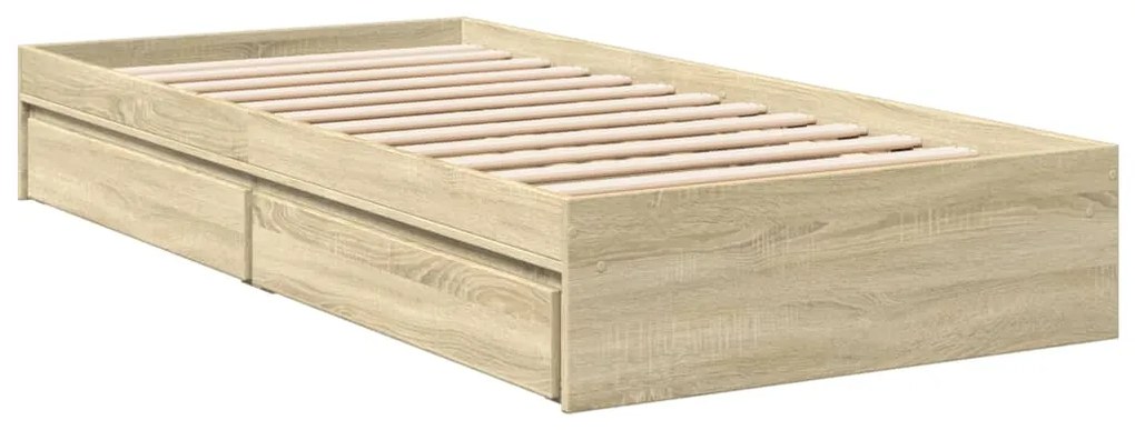 vidaXL Πλαίσιο Κρεβατιού με Συρτάρια Sonoma Δρυς 75x190 εκ. Επεξ. Ξύλο