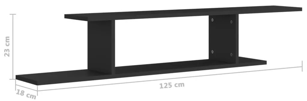 Ράφι Τηλεόρασης Επιτοίχιο Μαύρο 125 x 18 x 23 εκ. Επεξ. Ξύλο - Μαύρο