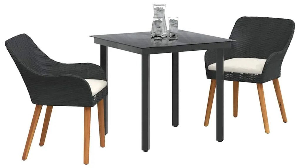 vidaXL Σέτ φαγητού για κήπο με μαξιλάρι 3 pcs Μαύρο συνθετικό ρατάν