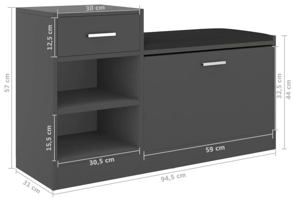vidaXL Παπουτσοθήκη Γκρι 94,5 x 31 x 57 εκ. από Επεξ. Ξύλο
