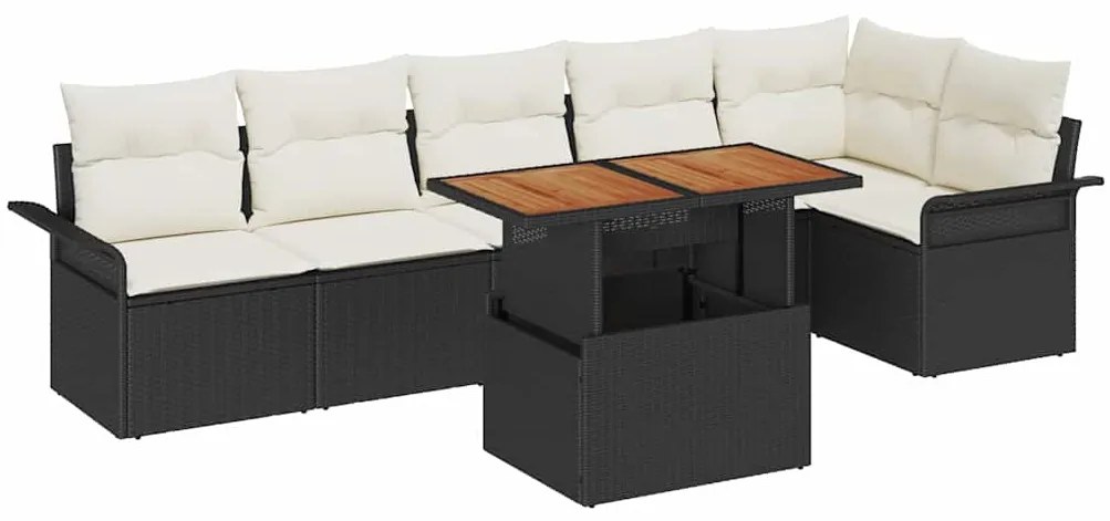 vidaXL Σετ Καναπέ Κήπου με μαξιλάρι 7 pcs Μαύρο και κρεμ