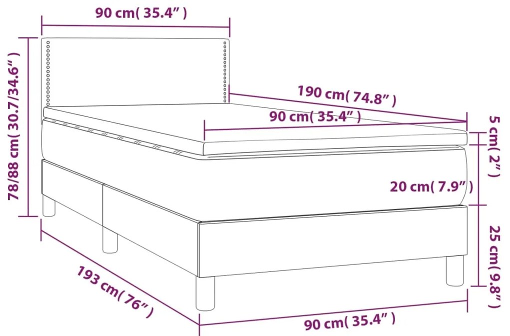 vidaXL Κρεβάτι Boxspring με Στρώμα Μαύρο 90x190εκ. από Συνθετικό Δέρμα