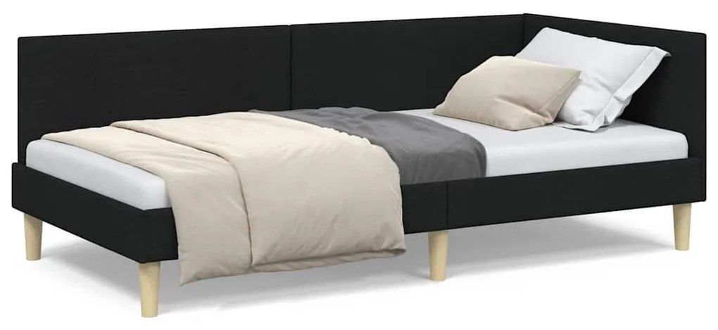vidaXL Κρεβάτι Γωνίας Άλλο Μαύρο 90 x 190 cm Ύφασμα και Έργο ξύλου