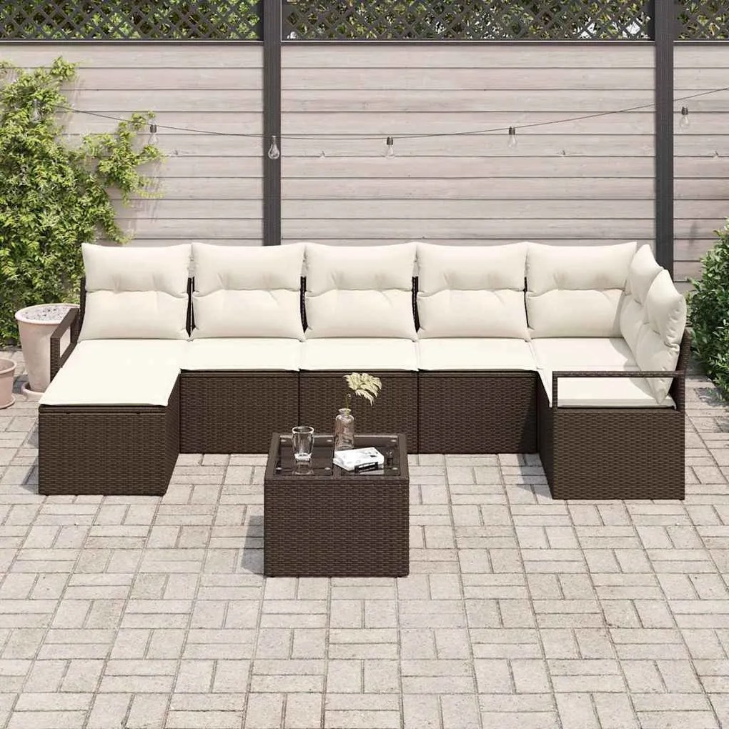 vidaXL Σετ Καναπέ Κήπου 8 pcs Καφέ Πολυ ράταν