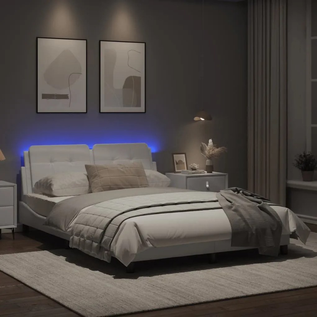 Πλαίσιο Κρεβατιού με LED Λευκό 140x200 εκ. Συνθετικό Δέρμα - Λευκό