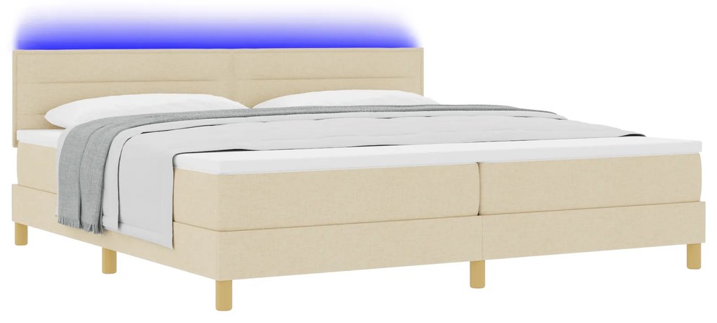 vidaXL Κρεβάτι Σταθερού Στρώματος με Ματράζ & LED Κρεμ 200x200 εκ. Υφασμάτινο