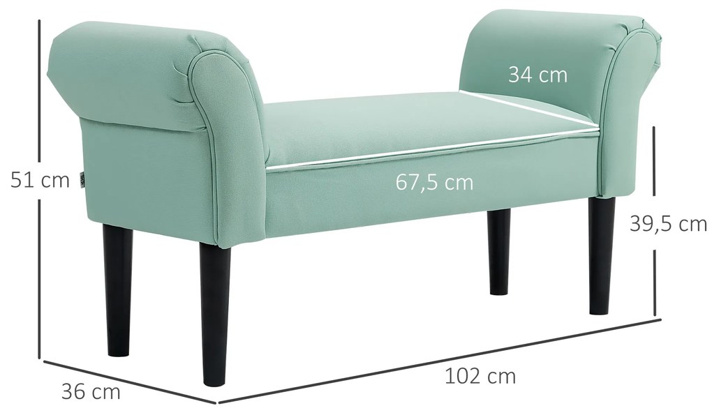 HOMCOM Ταπετσαρισμένο παγκάκι για υπνοδωμάτιο και διάδρομο, αντοχή έως 130 kg, 102 x 36 x 51 cm, Πράσινο