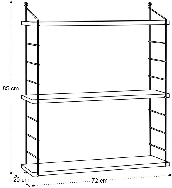 Ραφιέρα τοίχου Armoni Megapap χρώμα sapphire oak - καφέ μέταλλο 72x20x85εκ.