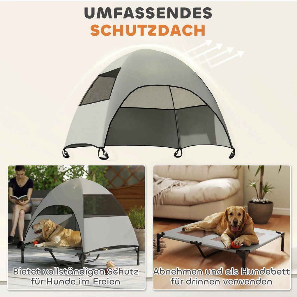 PawHut Κρεβάτι Σκύλου Εξωτερικού Χώρου με Στέγαστρο, Ανυψωμένο Κρεβάτι Σκύλου για Μεγάλους Σκύλους, 91 x 76 x 90 cm, Ανοιχτό Γκρι