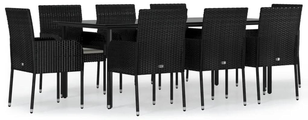 vidaXL Σετ Τραπεζαρίας Κήπου 9 τεμ Μαύρο από Συνθ. Ρατάν με Μαξιλάρια