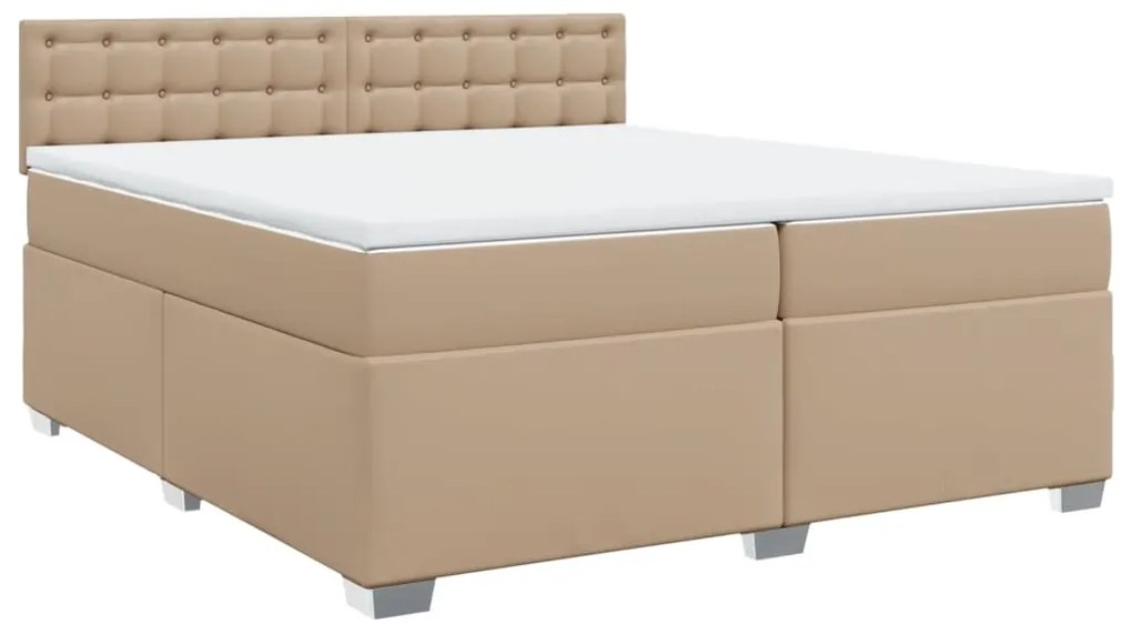 Κρεβάτι Boxspring με Στρώμα Καπουτσίνο 200x200εκ.από Συνθ.Δέρμα - Καφέ