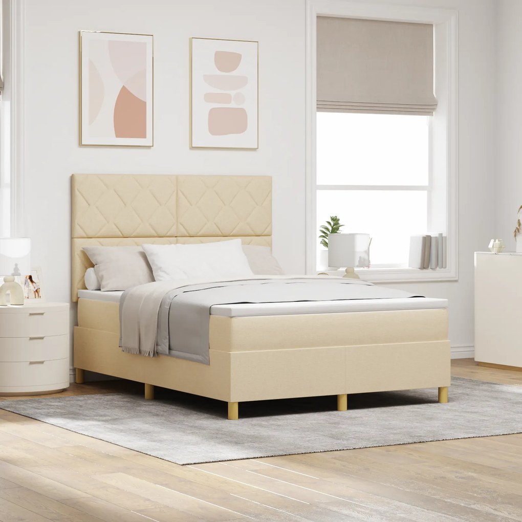 vidaXL Κρεβάτι με Στρώμα Κρεμ 140x200 cm Ύφασμα
