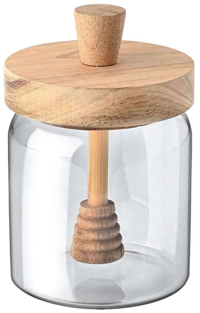 Δοχείο Μελιού Με Κουτάλι Acacia 01-17453 9x9x13,5cm 450ml Natural-Clear Estia Wood, Glass