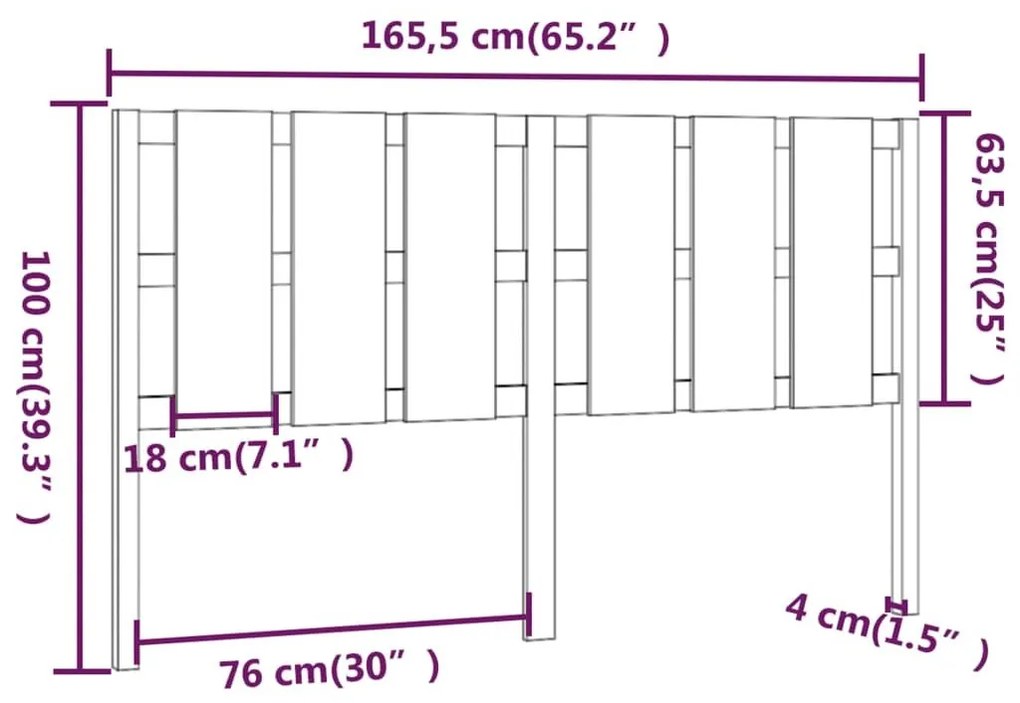 Κεφαλάρι Κρεβατιού Μαύρο 165,5x4x100 εκ. από Μασίφ Ξύλο Πεύκου - Μαύρο