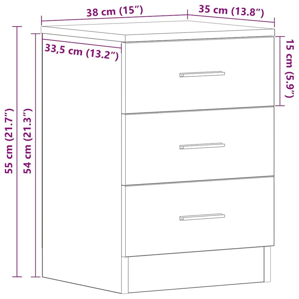 Κομοδίνα 2 τεμ. τεχνίτης Δρυς 38x35x55 εκ. από Επεξεργ Ξύλο - Καφέ