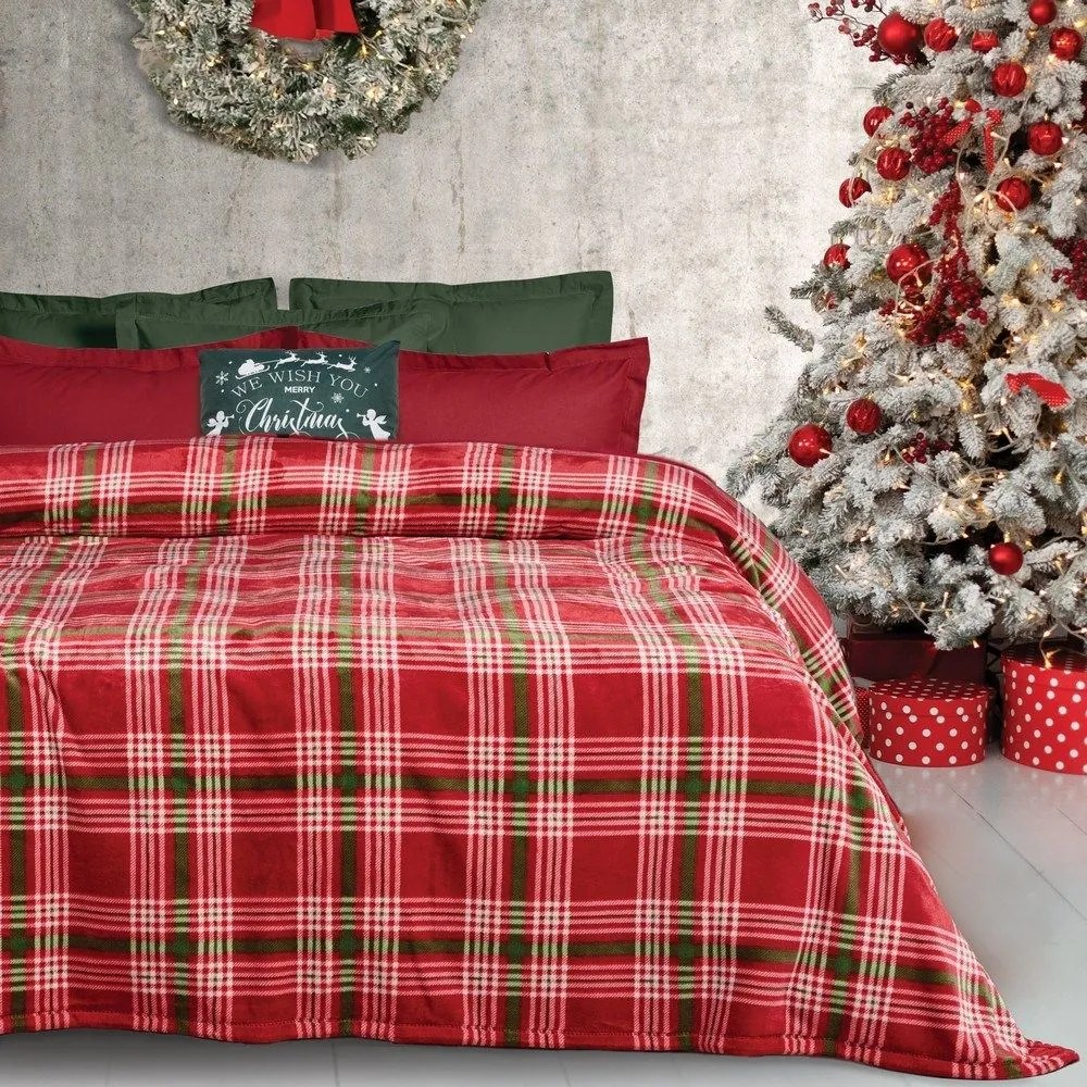 Κουβέρτα 1361 Fleece Red-Green Das Home Υπέρδιπλo 220x240cm Πολυέστερ
