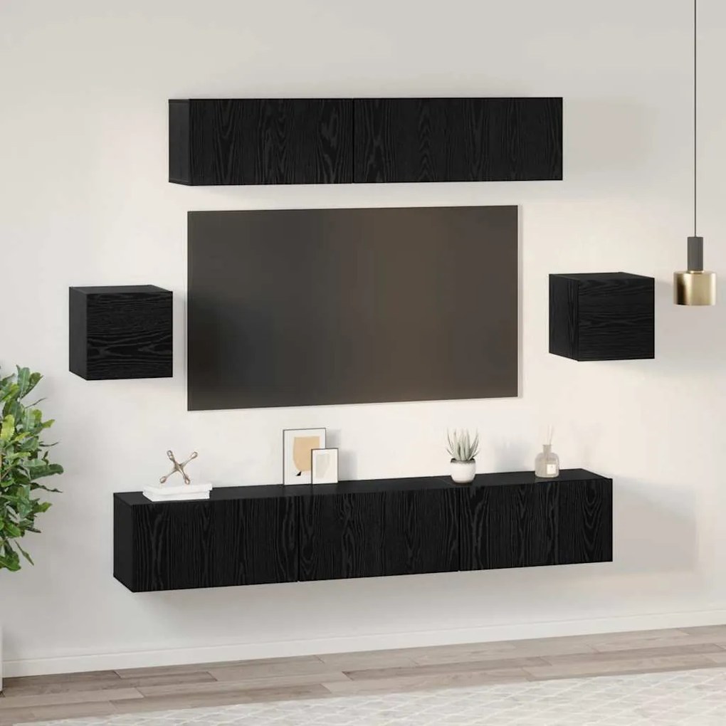 vidaXL Σετ επίπλου τηλεόρασης 7 pcs Μαύρη δρυς 80 x 30 x 30 εκ