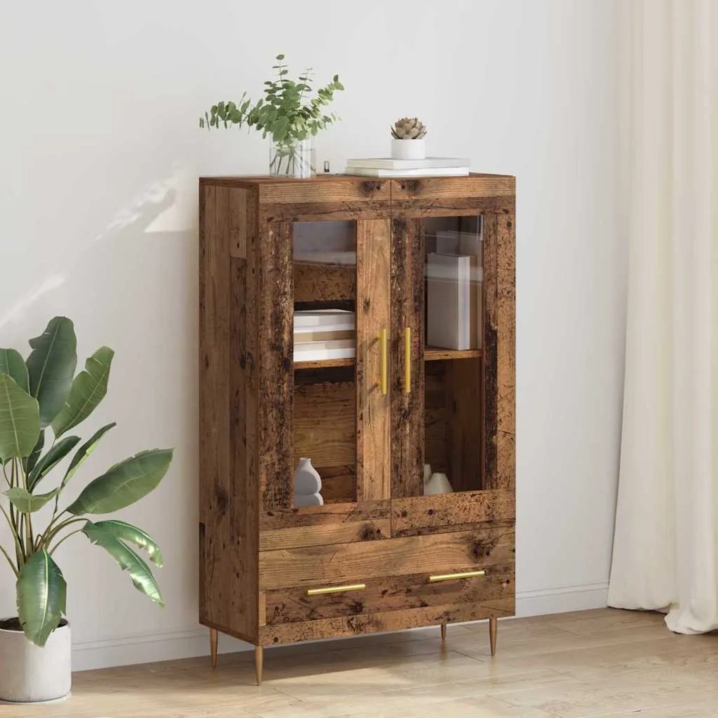 Highboard Παλιό Ξύλο 69,5 x 31 x 115 εκ. Σύνθετο Ξύλο και Γυαλί