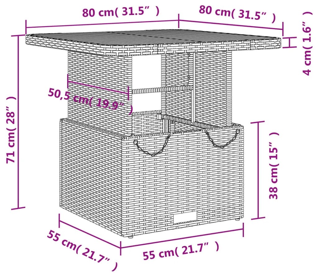 Τραπέζι Κήπου Μπεζ 80x80x71 εκ. Συνθετικό Ρατάν / Ξύλο Ακακίας - Μπεζ