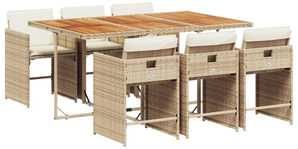 vidaXL Σετ Τραπεζαρίας Κήπου 7 τεμ. Μπεζ Συνθετικό Ρατάν με Μαξιλάρια