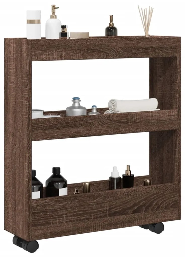 Τρόλεϊ Αποθήκευσης Στενό 3 Επιπέδων Καφέ Δρυς Επεξ. Ξύλο