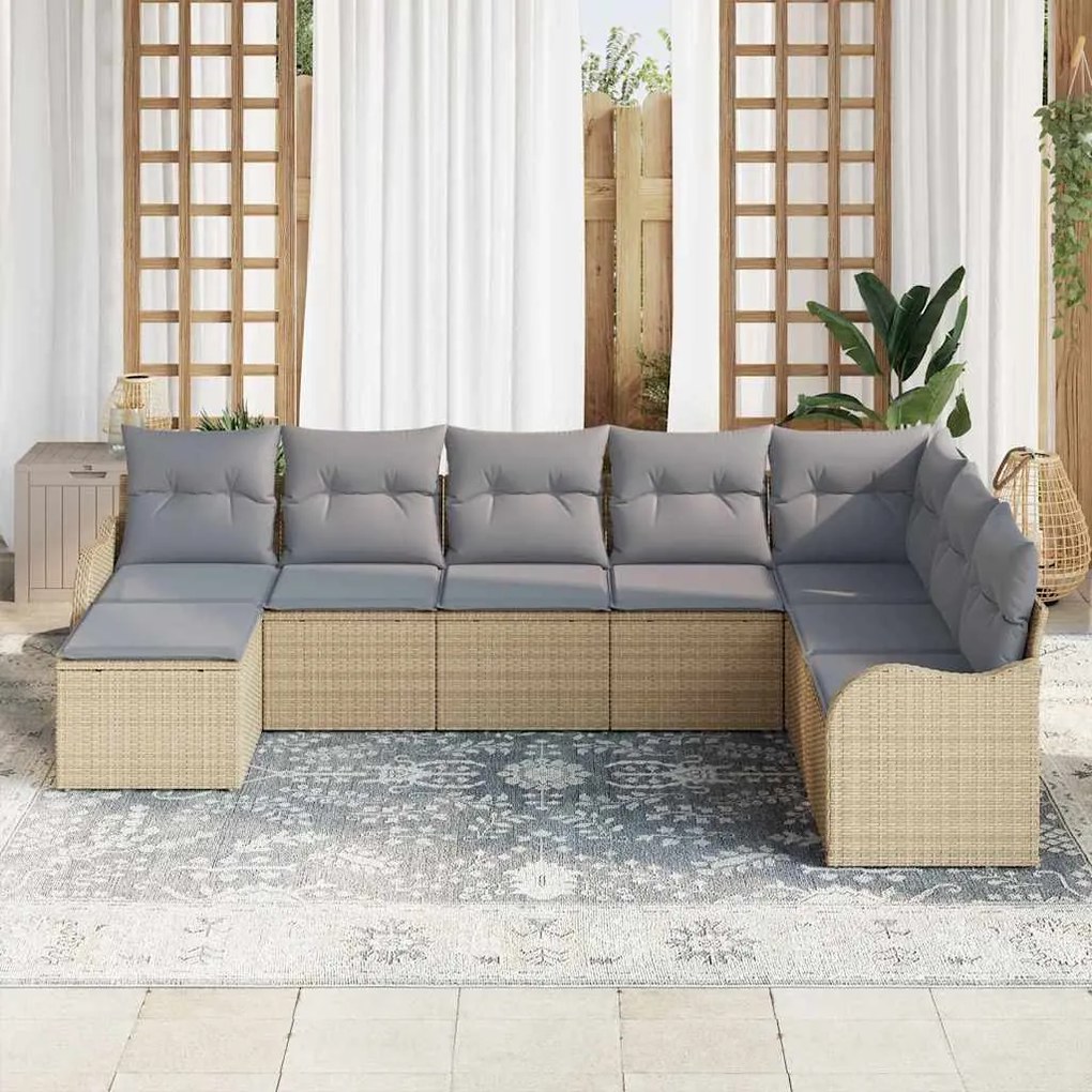 vidaXL Σετ Καναπέ Κήπου 8 pcs Μπεζ, ανοιχτό γκρι Πολυ ράταν