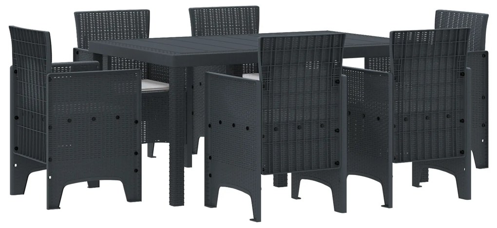 vidaXL Σετ Τραπεζαρίας Κήπου 7 pcs Ανθρακί PE Ρατάν