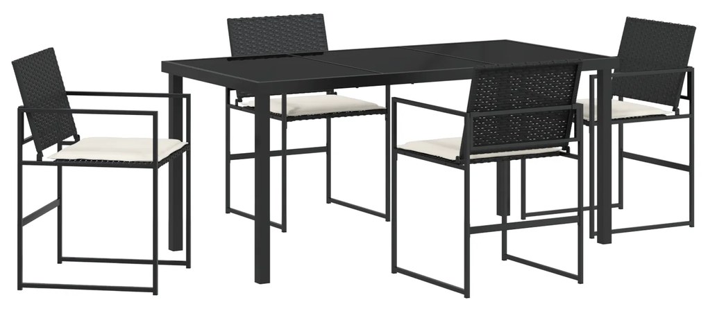 vidaXL Σετ 5 κομματιών για δείπνο Κήπου με Μαξιλάρια Μαύρο Πολυ Ρατάν