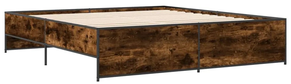 vidaXL Πλαίσιο Κρεβατιού Καπνιστή Δρυς 180x200εκ. Επεξ. Ξύλο &amp; Μέταλλο