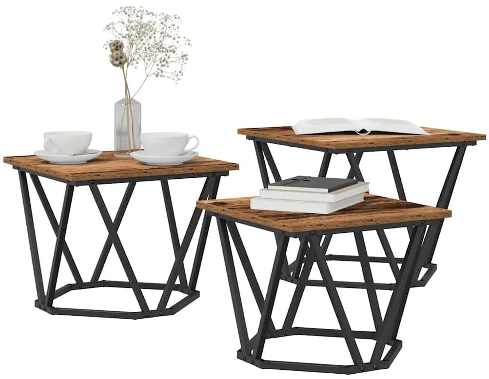 vidaXL Τραπεζάκι σαλονιού 3 pcs Παλαιό ξύλο 50 x 50 x 40 cm