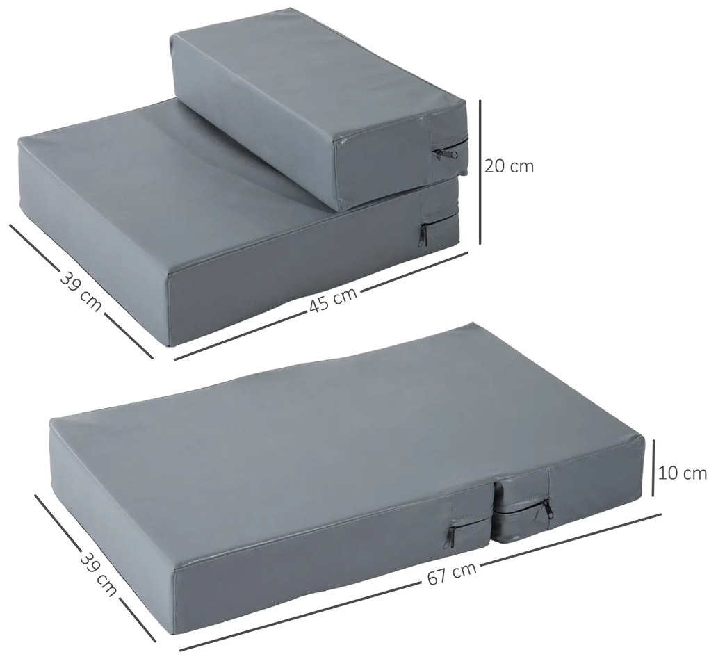 PawHut Σκάλα για κατοικίδια 2 Σκαλοπάτια Πτυσσόμενη έως 7 kg Σκάλα για σκύλους Σκάλα για γάτες και σκύλους Γκρι Μ45 x Π39 x Υ20 εκ.