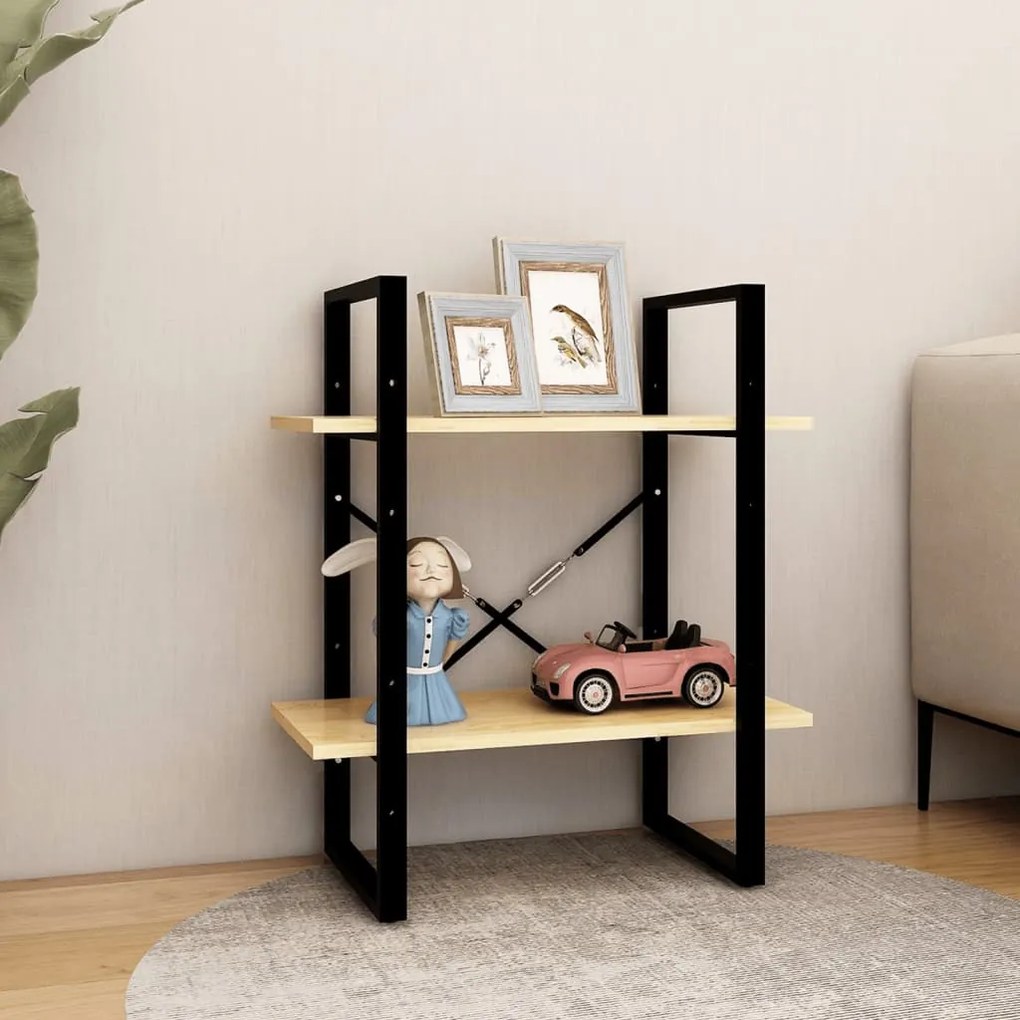 vidaXL Βιβλιοθήκη με 2 Ράφια 60 x 30 x 70 εκ. από Μασίφ Ξύλο Πεύκου