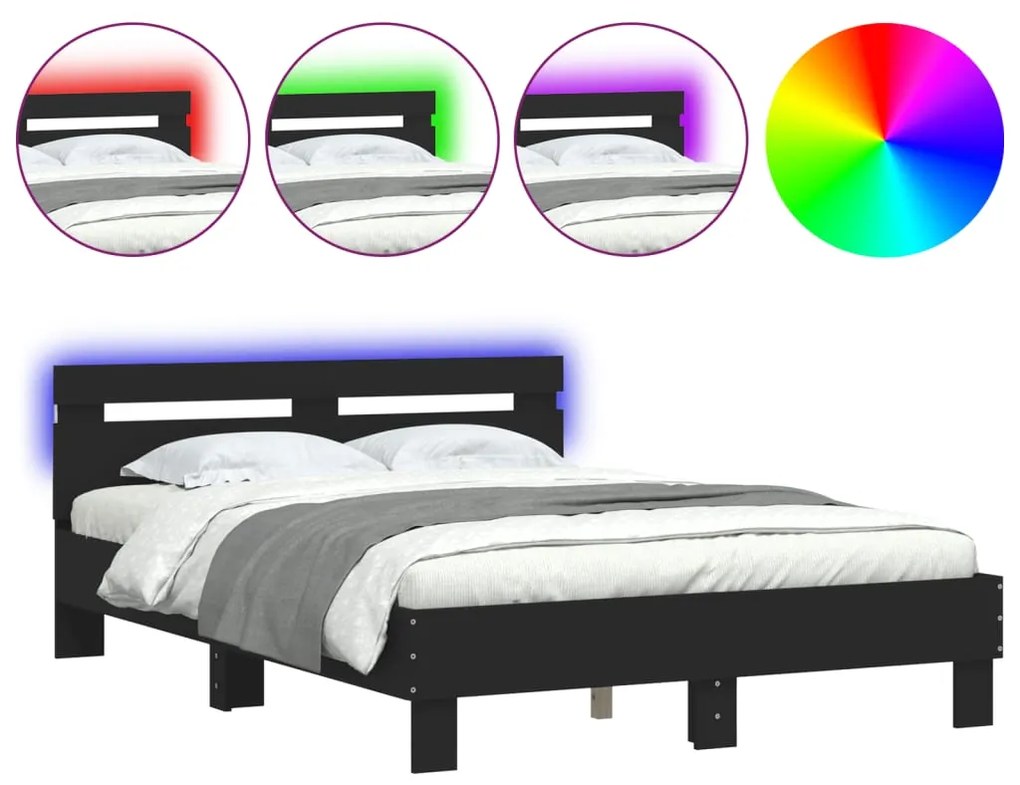 vidaXL Πλαίσιο Κρεβατιού με Κεφαλάρι και LED Μαύρο 120 x 200 εκ.