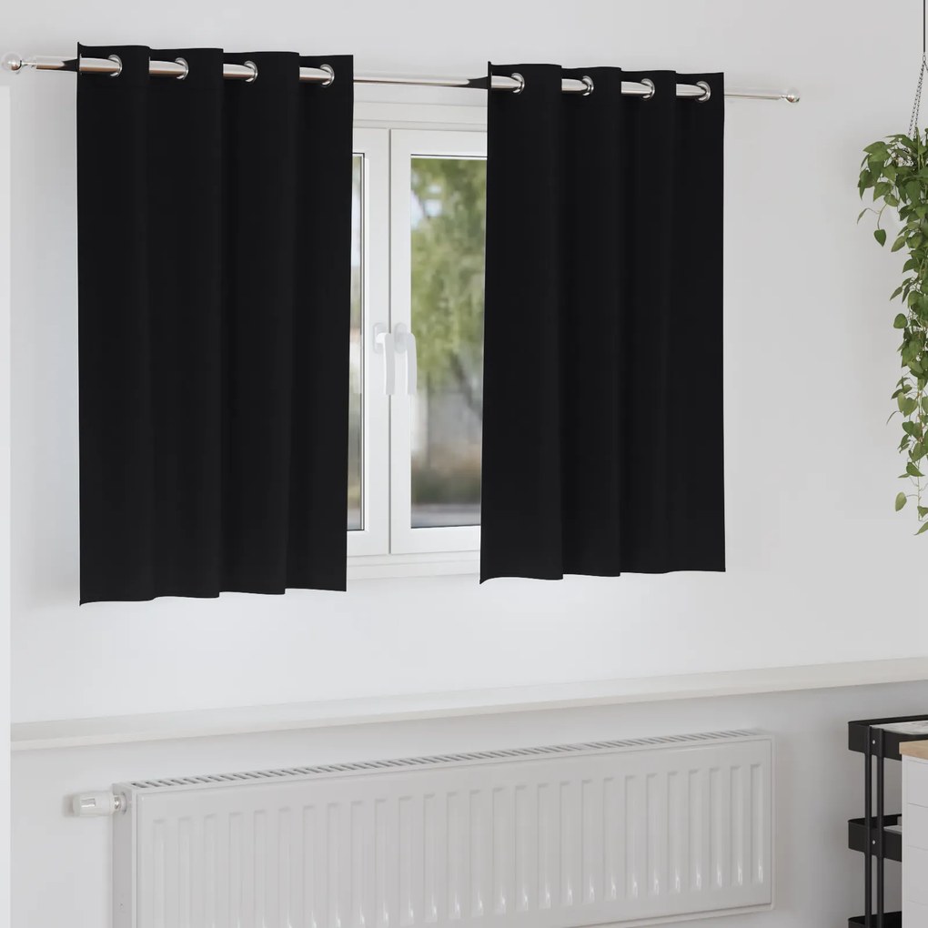 vidaXL Κουρτίνες με κουρτίνες 2 pcs Μαύρο 140 x 140 cm Πολυεστέρας