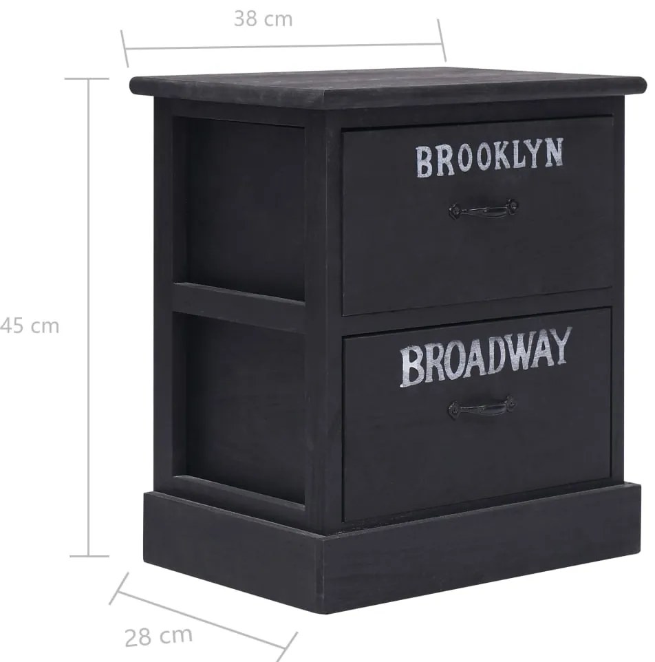 vidaXL Κομοδίνα 2 τεμ. Μαύρα 38 x 28 x 45 εκ. από Ξύλο Παυλώνιας