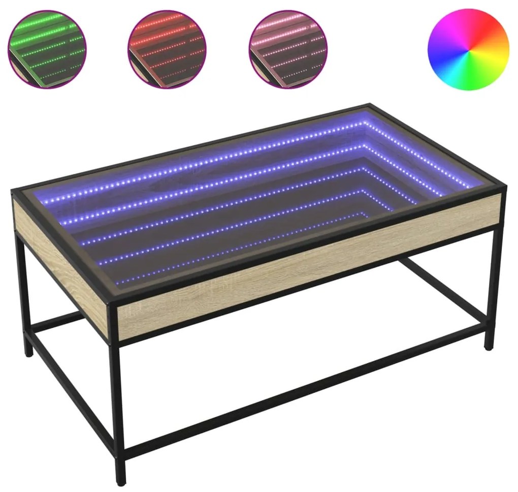 vidaXL Τραπεζάκι Σαλονιού Άπειρο Φως LED Sonoma Δρυς 90x50x41 εκ.