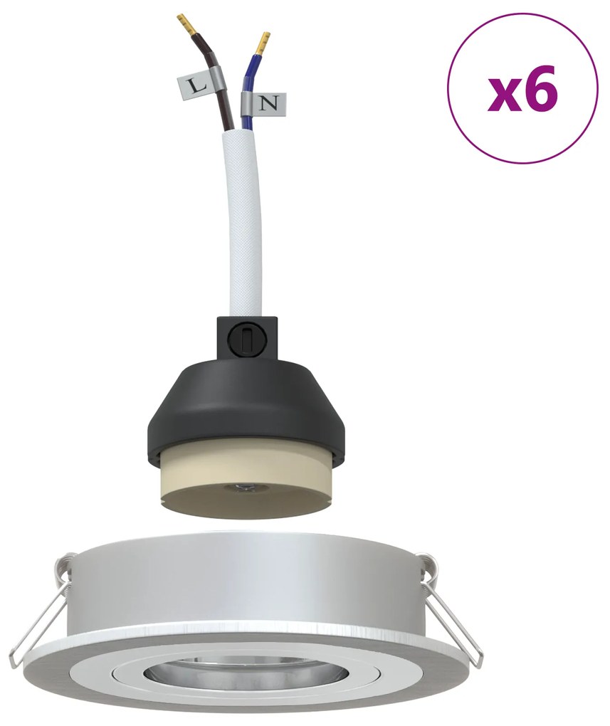 vidaXL Κρυφά Σποτ 6 τμχ Στρογγυλό GU10 Ασημένιο Ø91 χλστ.