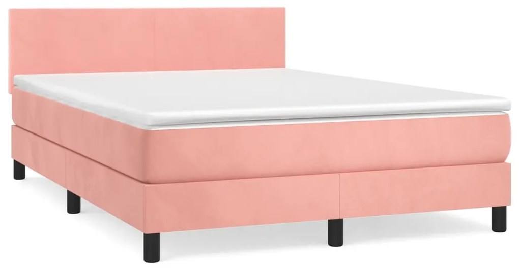 vidaXL Κρεβάτι Boxspring με Στρώμα Ροζ 140x190 εκ. Βελούδινο