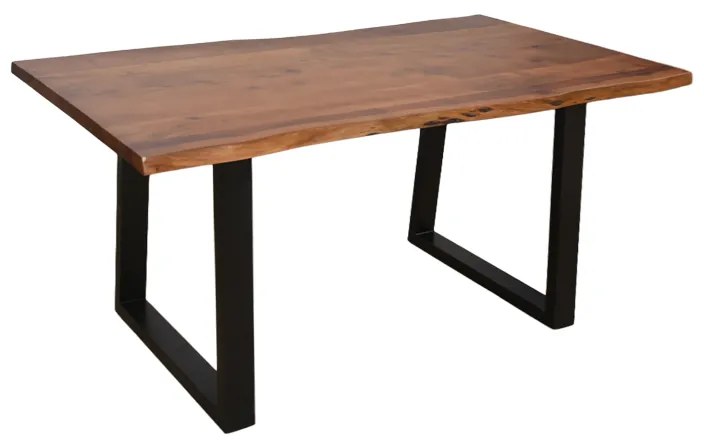 Τραπέζι Miles pakoworld μασίφ ξύλο ακακίας πάχους 3.7-4εκ σε καρυδί απόχρωση με μαύρα μεταλλικά πόδια 160x90x76εκ