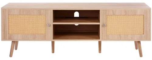 VEVOR Rattan TV Stand for 65&quot; TV Boho TV Stand with Build-in Socket Oak