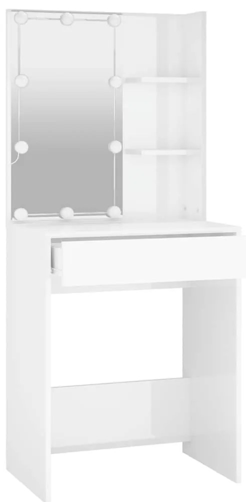 vidaXL Μπουντουάρ με LED Γυαλιστερό Λευκό 60x40x140 εκ.