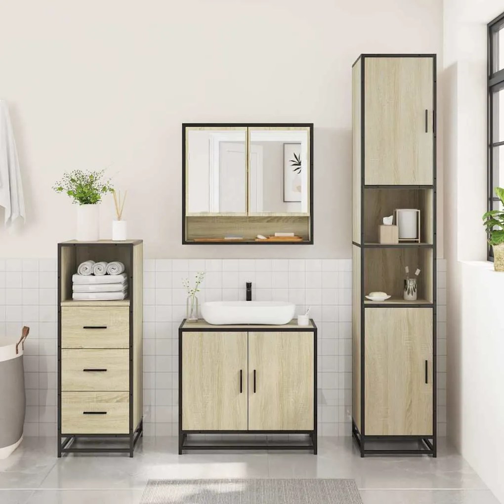 vidaXL Σετ Επίπλων Μπάνιου 3 Τεμαχίων Sonoma Δρυς Επεξεργασμένο Ξύλο