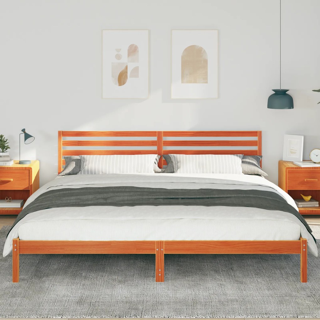 vidaXL Σκελετός Κρεβατιού Καφέ κεριού 200 x 220 cm Μασίφ ξύλο πεύκου