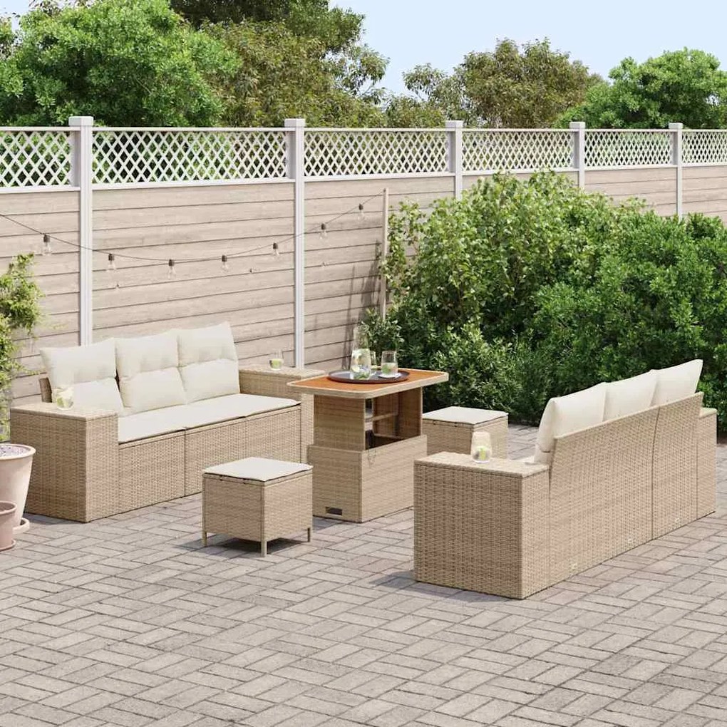 vidaXL Σετ Καναπέ Κήπου με αποθήκευση 9 pcs Μπεζ Πολυ ράταν